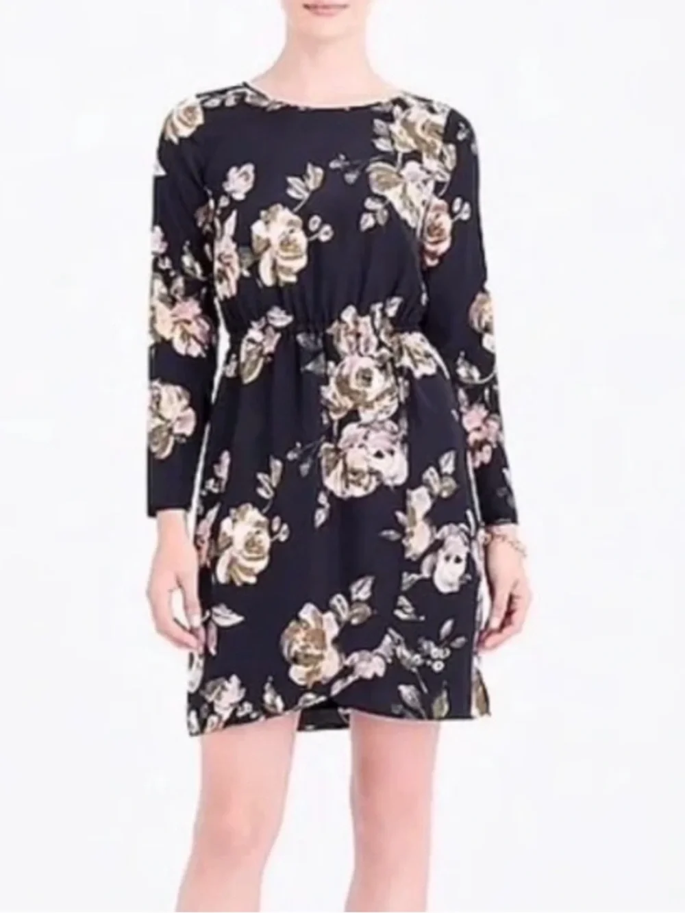 J. Crew Dark Floral Size‎ 8 Chiffon Dress Faux Wrap Tulip Hem Floral Watercolor